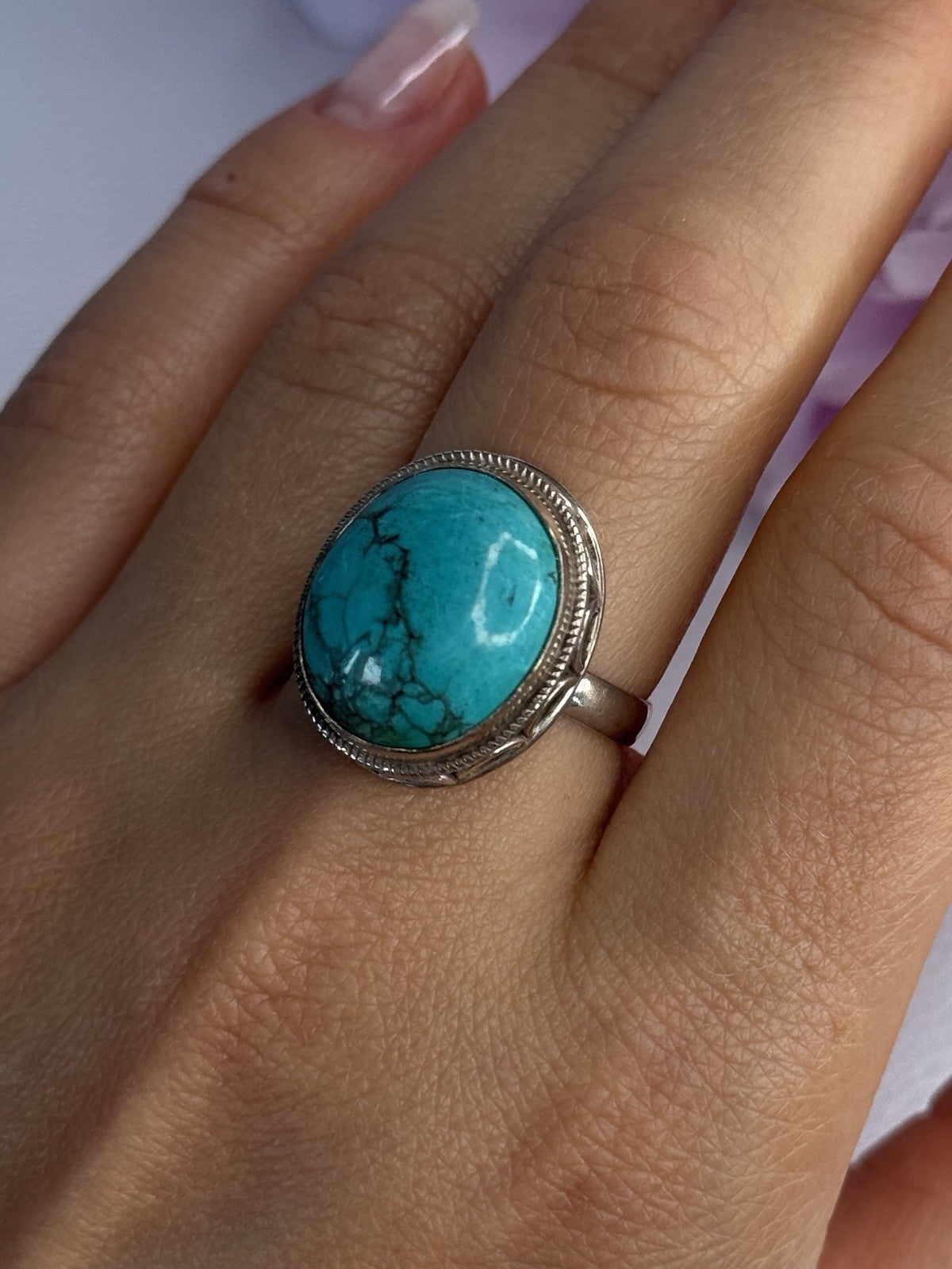 Vintage 925 Sterling Silver Turquoise Ring Size-Able