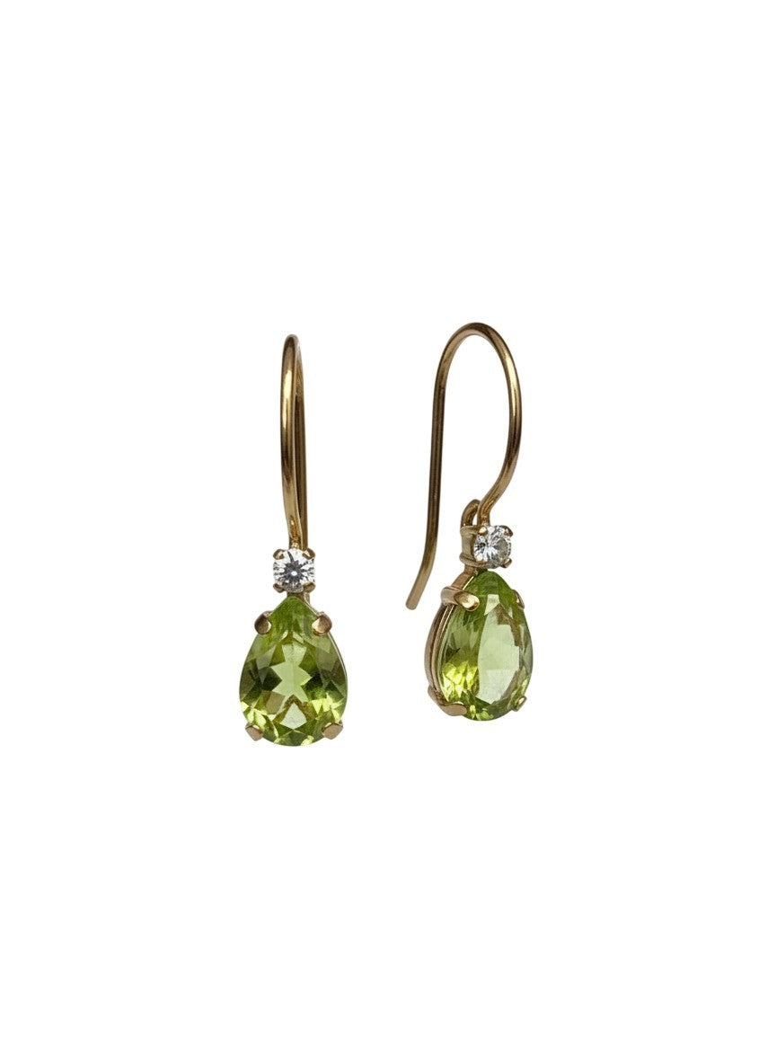 10K YELLOW GOLD PERIDOT & DIAMOND EARRINGS LENGHT 0.7 Inch