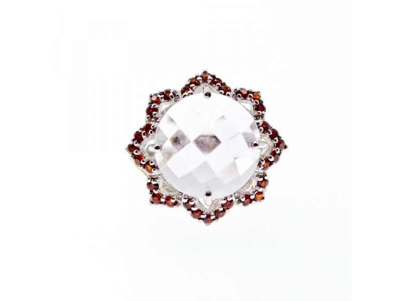 925 Sterling Silver With Gilding Morganite & Garnet "Flower" Ring Size 7