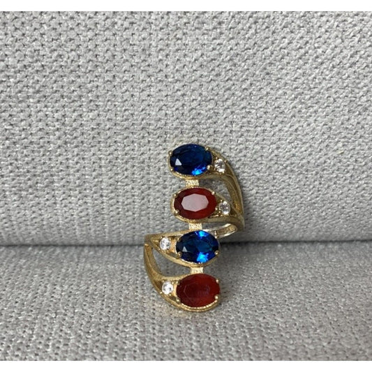 925 Sterling Silver Gold Plated Alpanite & CZ Ring Size 6.5