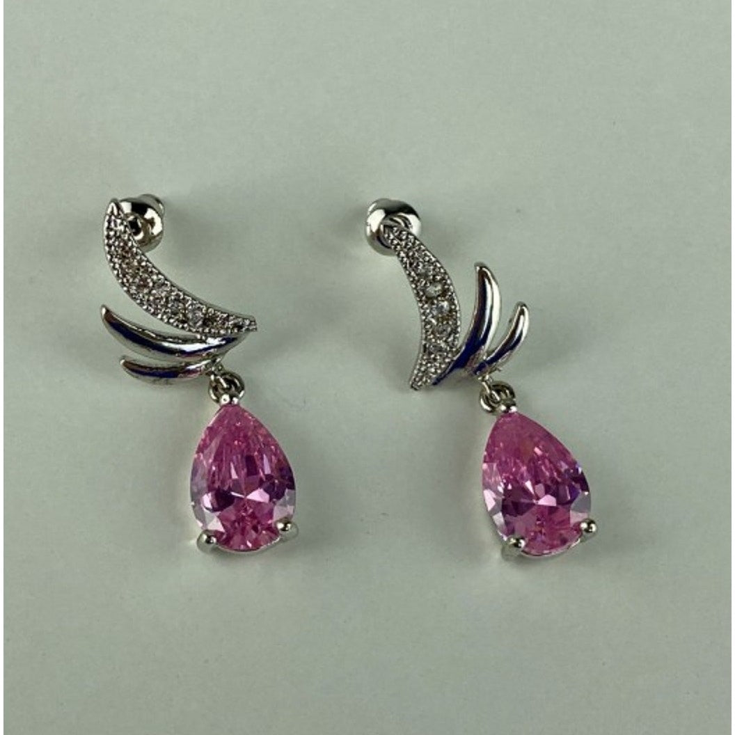 Stud Earrings With Pink & White CZ