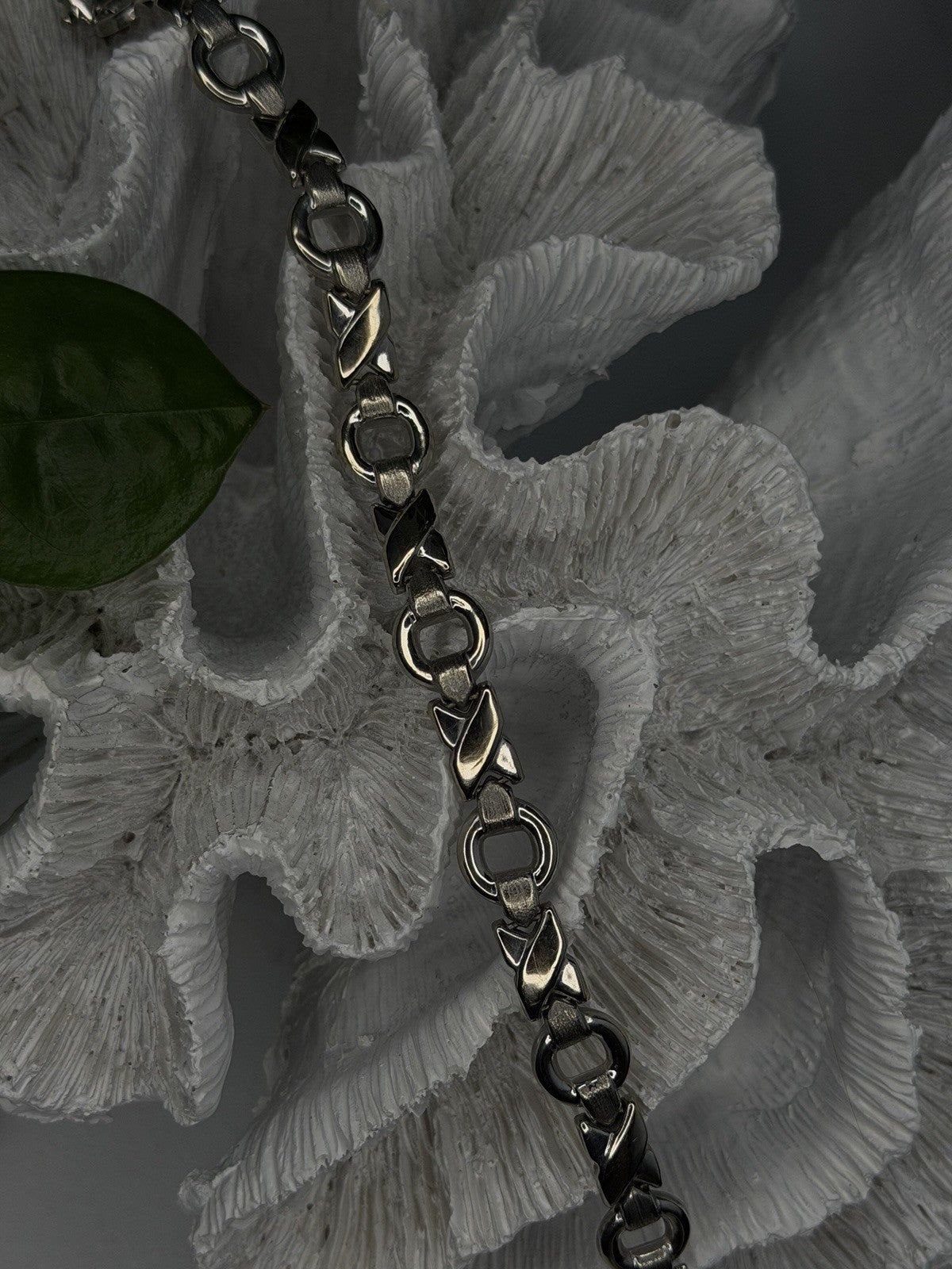 Vintage Design X-shaped & Circular Links 925 Sterling Silver Bracelet 7.5