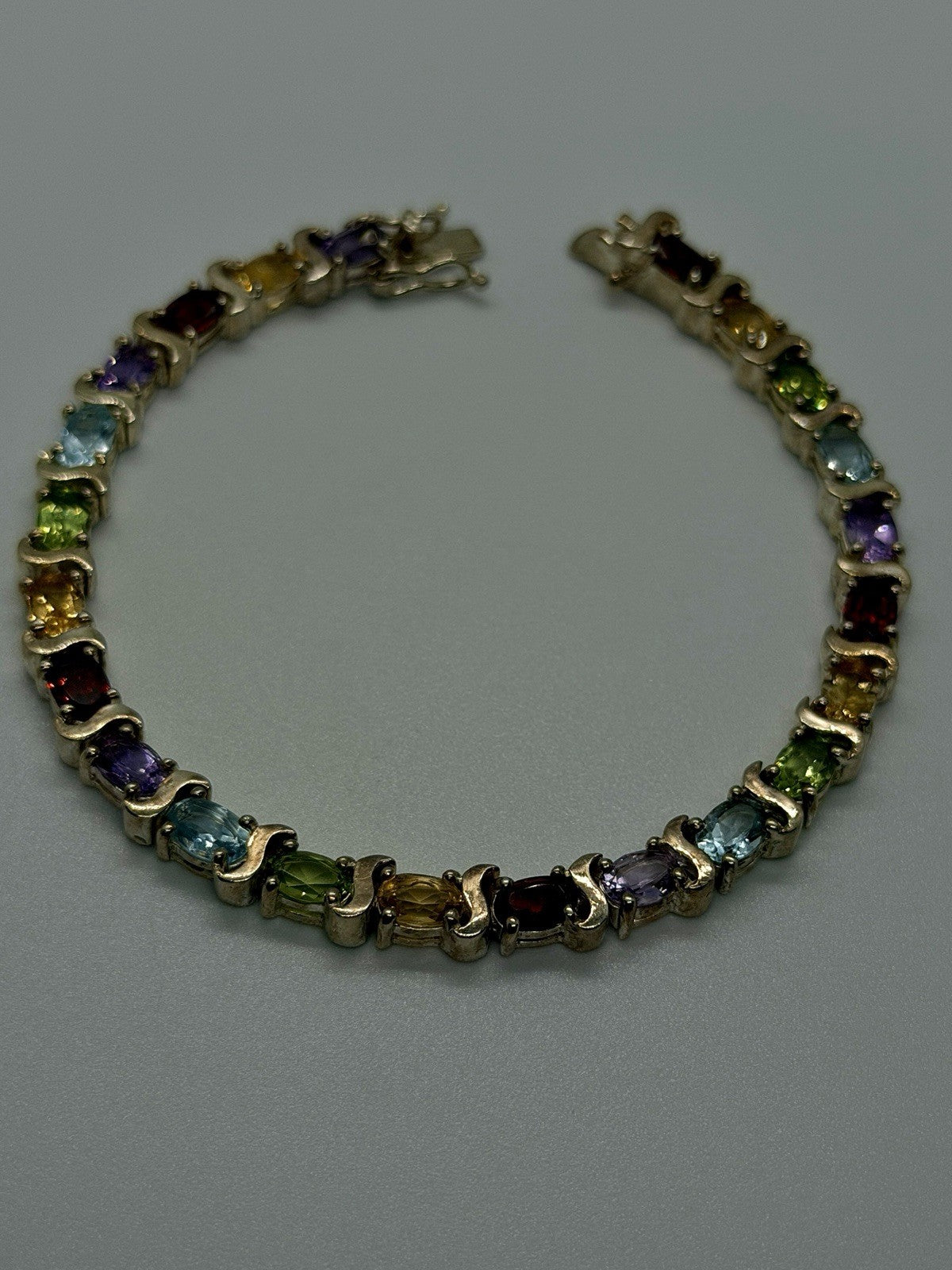 Beautiful 925 Sterling Silver Multi-Gemstone Tennis Bracelet 7.5