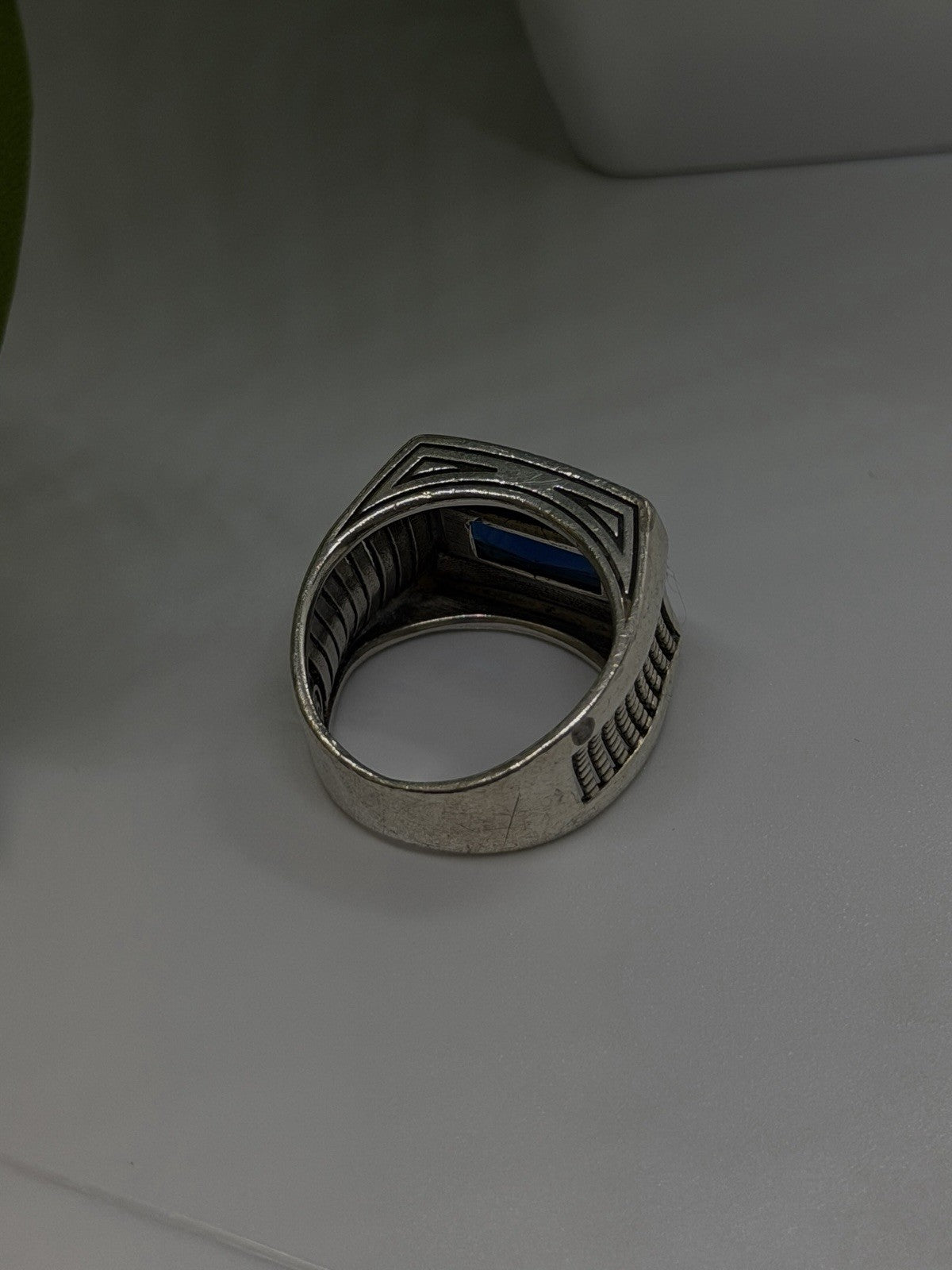 HarlemBling 925 Sterling Silver Sapphire & Marcasite Ring Size 8
