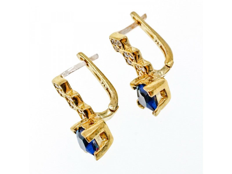 925 Sterling Silver Gold Plated Alpanite & CZ Earrings Turkey