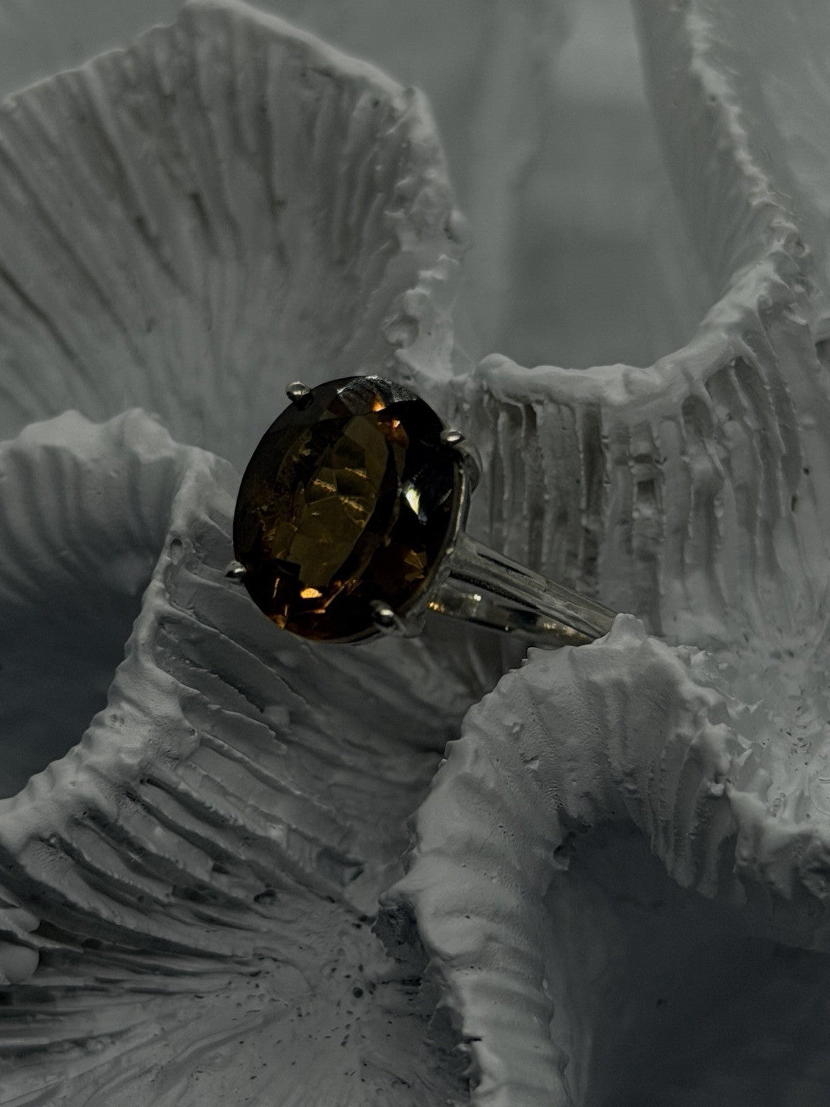 925 Sterling Silver Golden Cognac Brown Smoky Quartz Ring Size 6