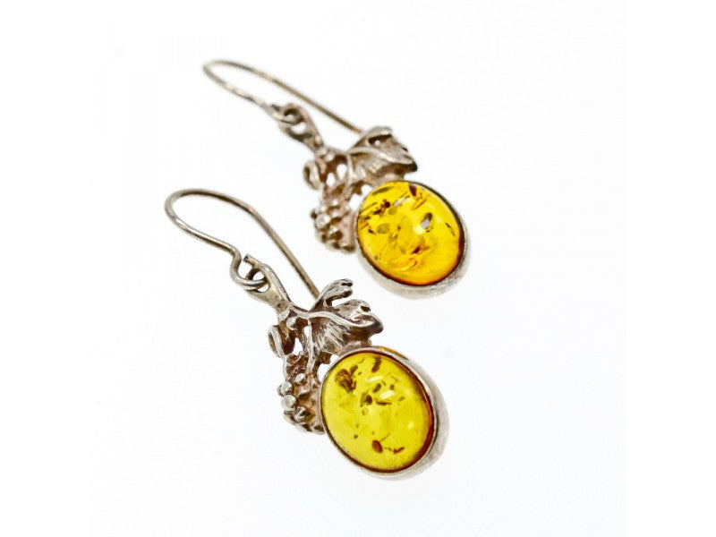 Vintage 925 Sterling Silver Amber Earrings