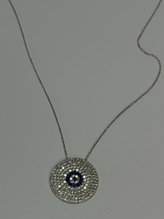 14K WHITE GOLD NECKLACE WHITE & BLUE CRYSTALS LENGTH 17 INCH