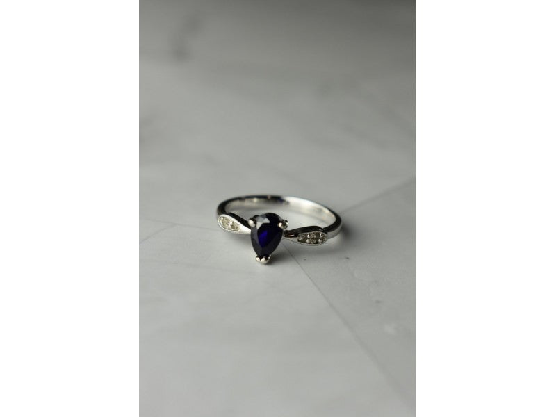 925 Sterling Silver Sapphire & White/Colorless Topaz Ring Size 7.5