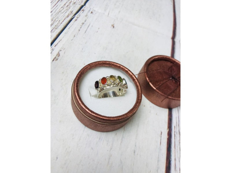 925 Sterling Silver Multi Gemstones Ring Size 8.5