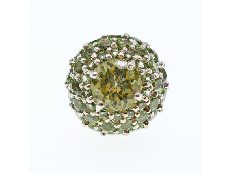 925 Sterling Silver Peridot "Summer Flower" Ring Size 7