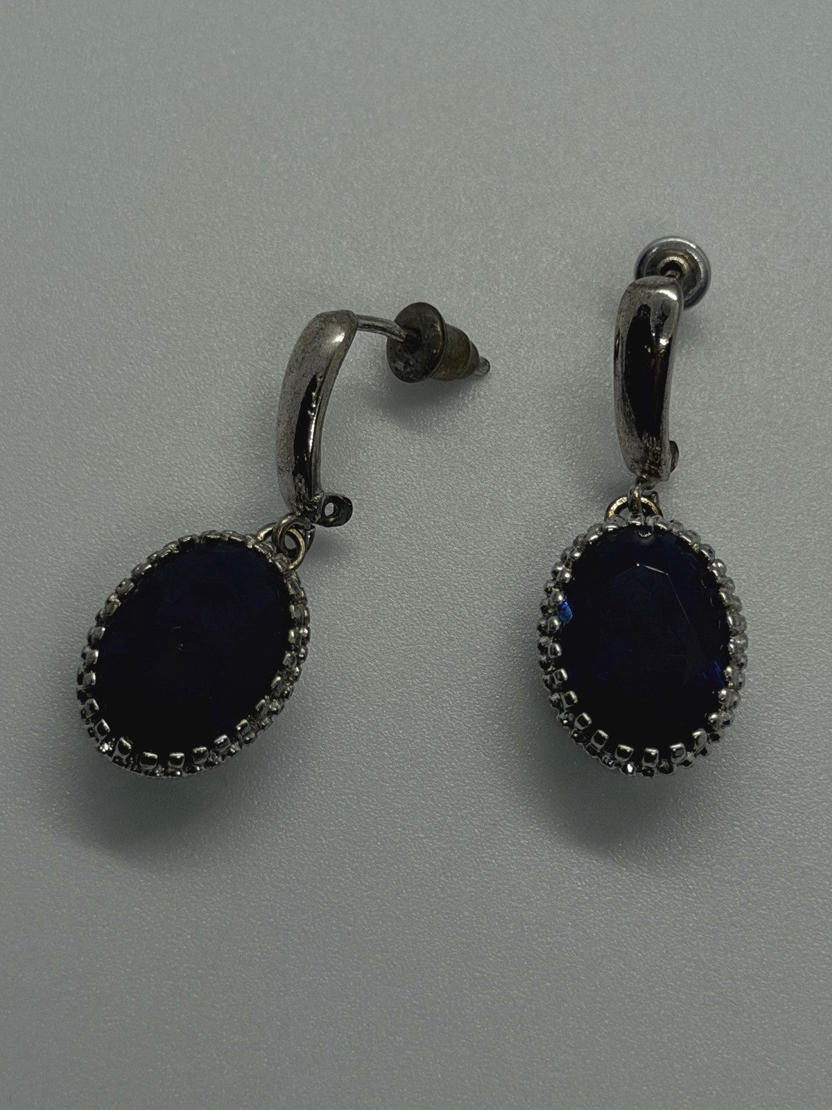 Elegant 925 Sterling Silver Oval Blue Sapphire Drop Earrings