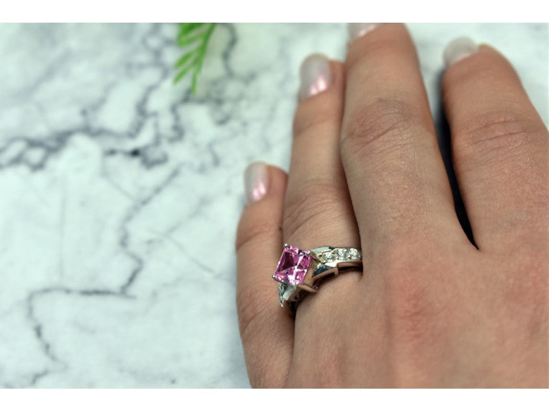 925 Sterling Silver Pink & White CZ Ring Size 6