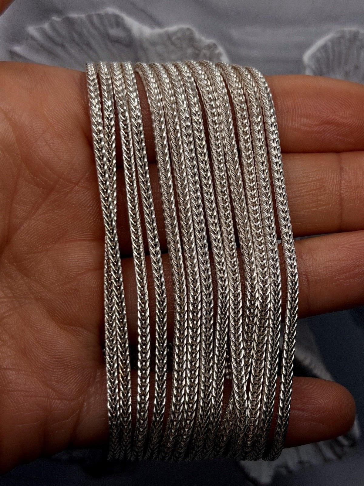 Italy 925 Sterling Silver 13 Multi-Strand Woven Chain Cuff Bracelet 7