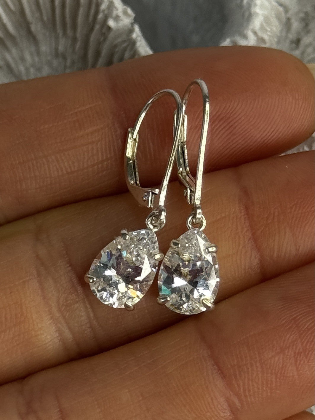 Shiny 925 Sterling Silver CZ Earrings Length 1 Inch