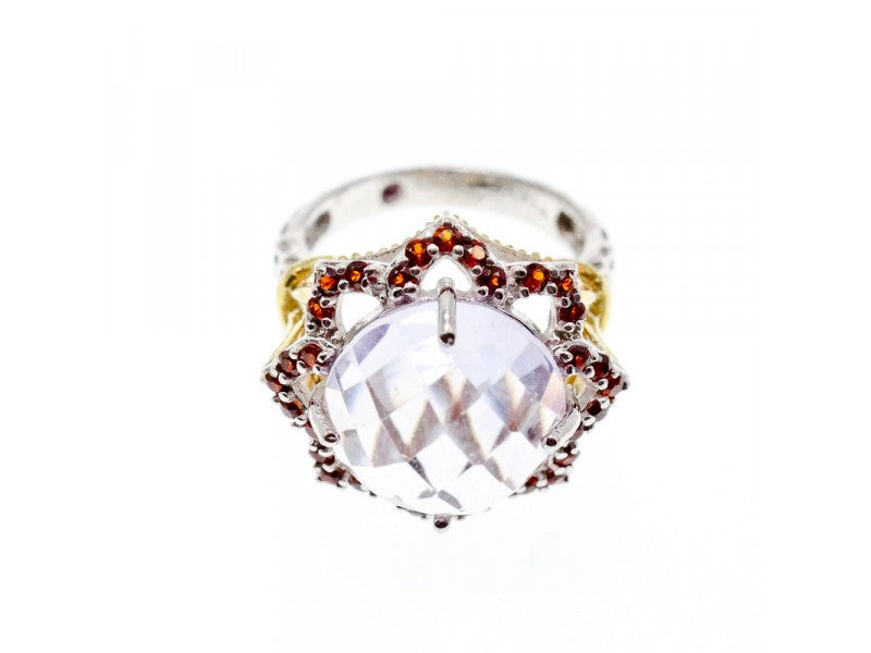 925 Sterling Silver With Gilding Morganite & Garnet "Flower" Ring Size 7