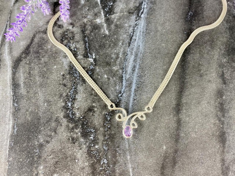 925 Sterling Silver Amethyst  Necklace Italy