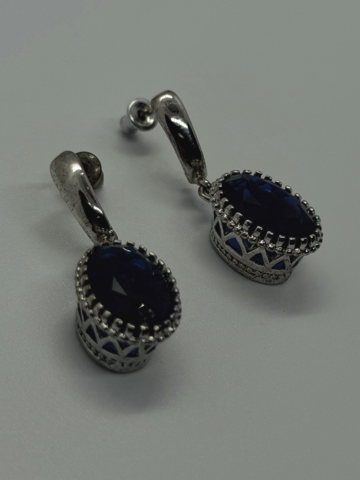 Elegant 925 Sterling Silver Oval Blue Sapphire Drop Earrings
