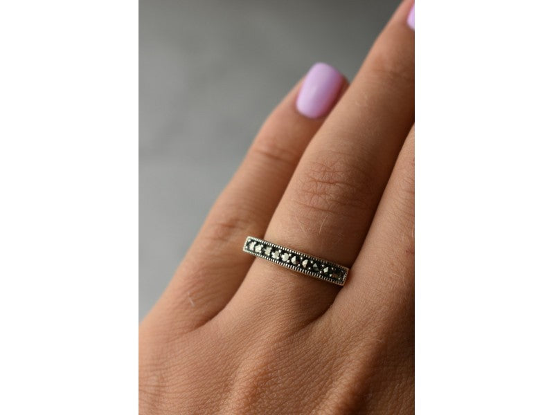 925 Sterling Silver Marcasites Ring Size 6.5