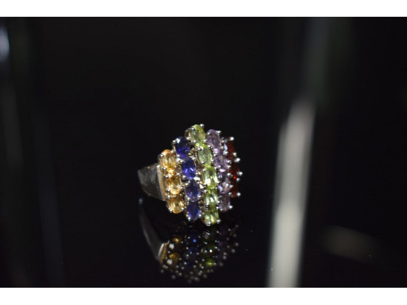 925 Sterling Silver Multi Gemstones Ring Size 8.5