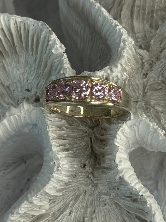 925 Sterling Silver Pink CZ Ring Size 9