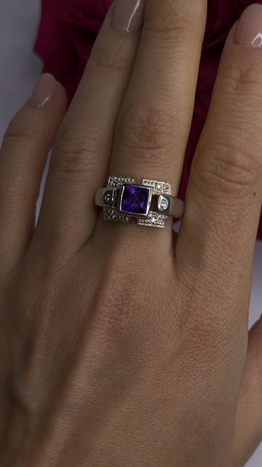 925 Sterling Silver Amethyst & Beryl Ring Size 9