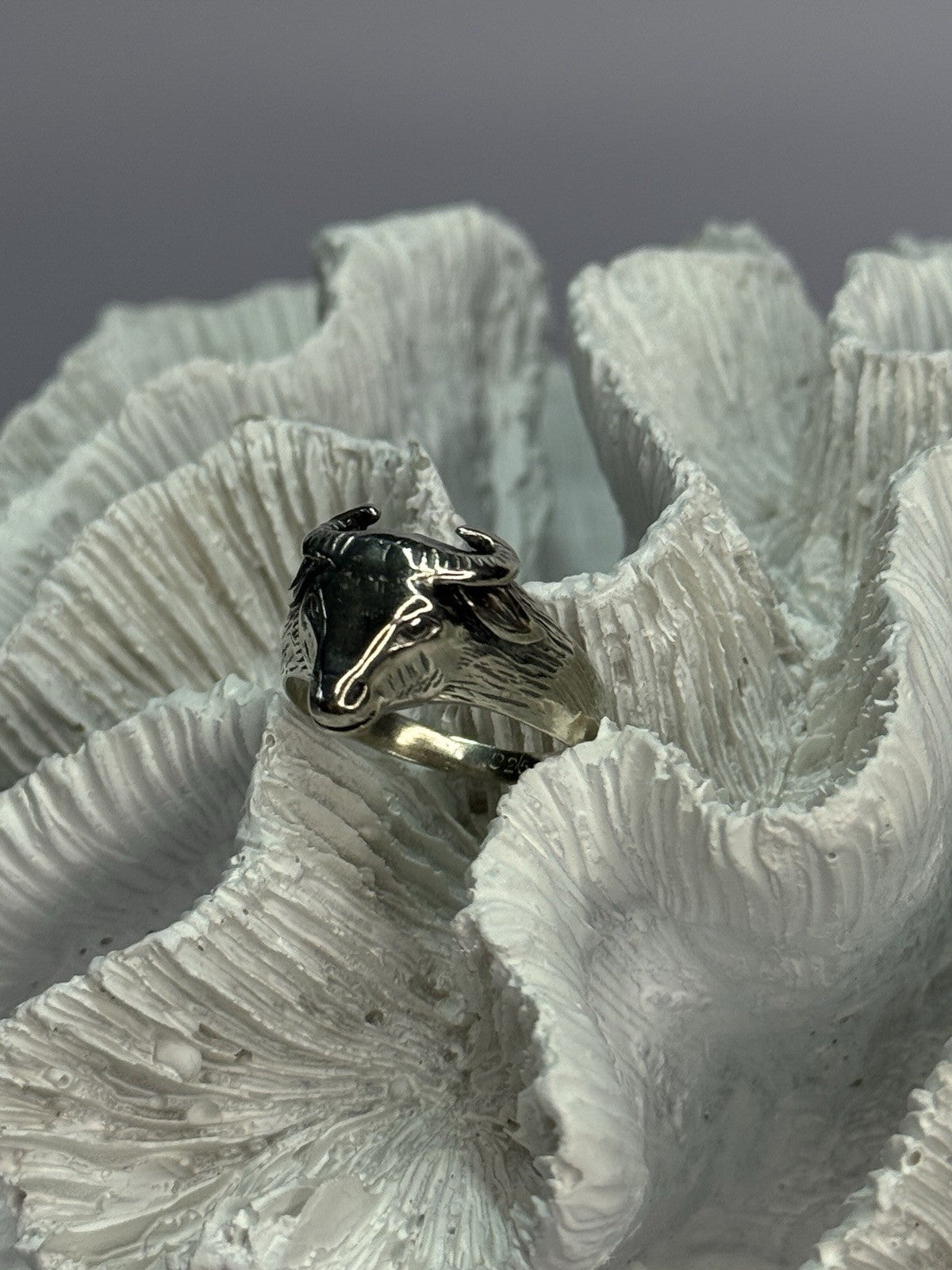 Men'S 925 Sterling Silver "Bull" Ring Size 9.5