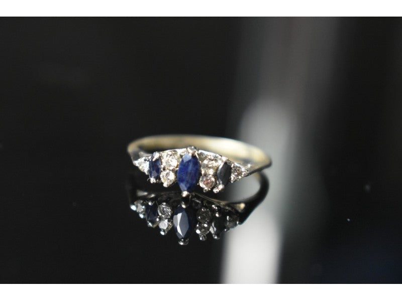 925 Sterling Silver Sapphire & CZ Ring Size 7