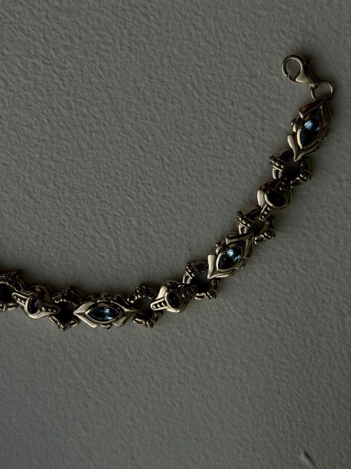 Vintage 925 Sterling Silver Topaz & Amethyst Bracelet 7