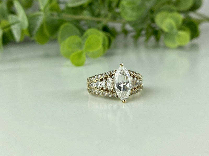 925 Sterling Silver Gold Plated CZ Ring Size 6.5