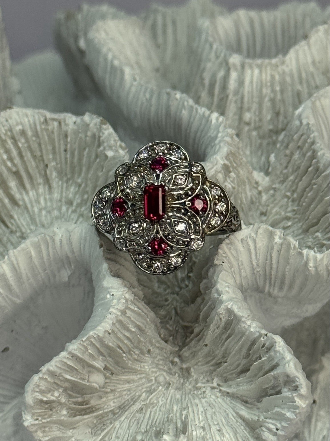 925 Sterling Silver Pink Spinel Ring Size 5