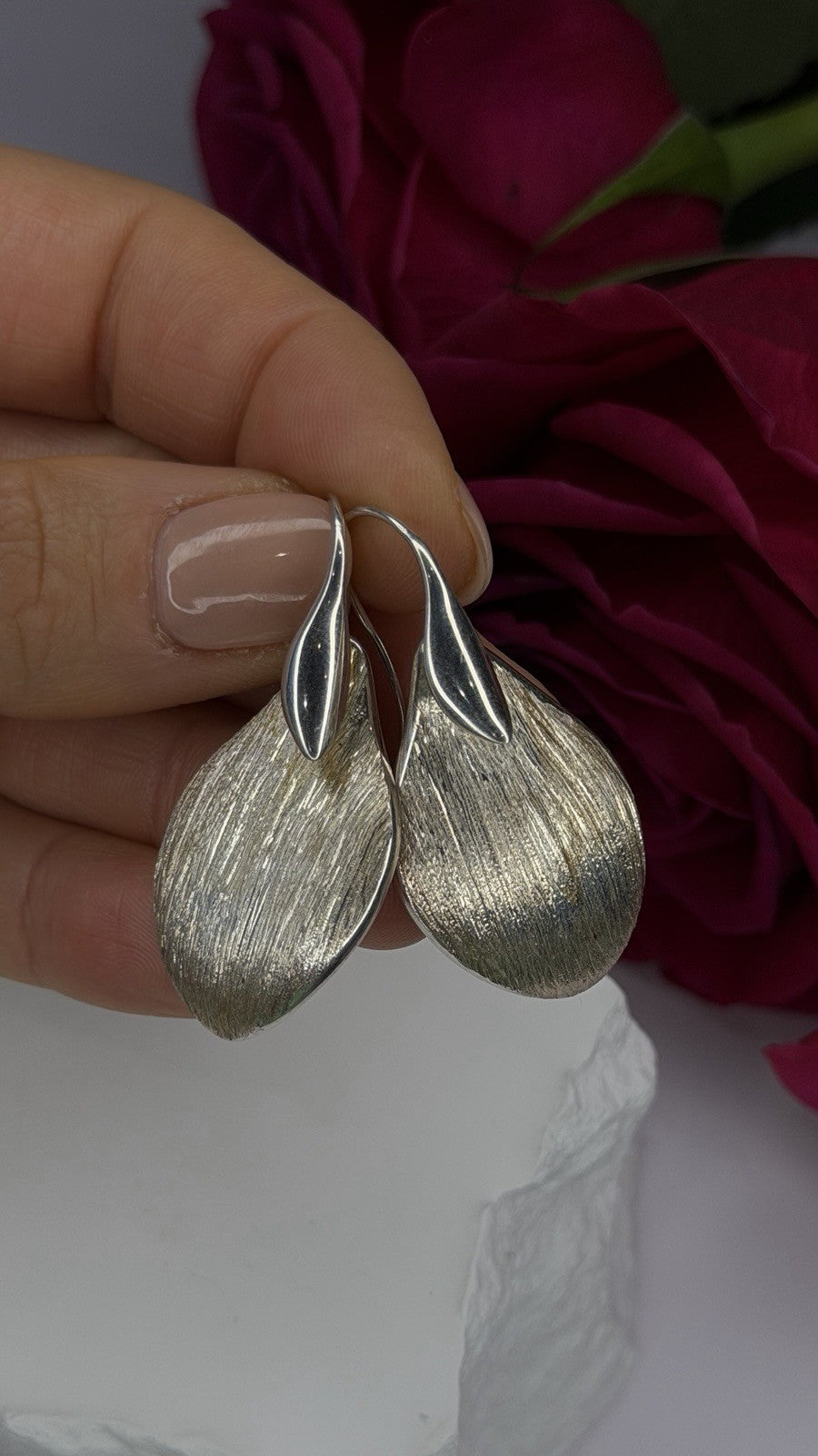 Elegant Italy 925 Sterling Silver Leaf Earrings