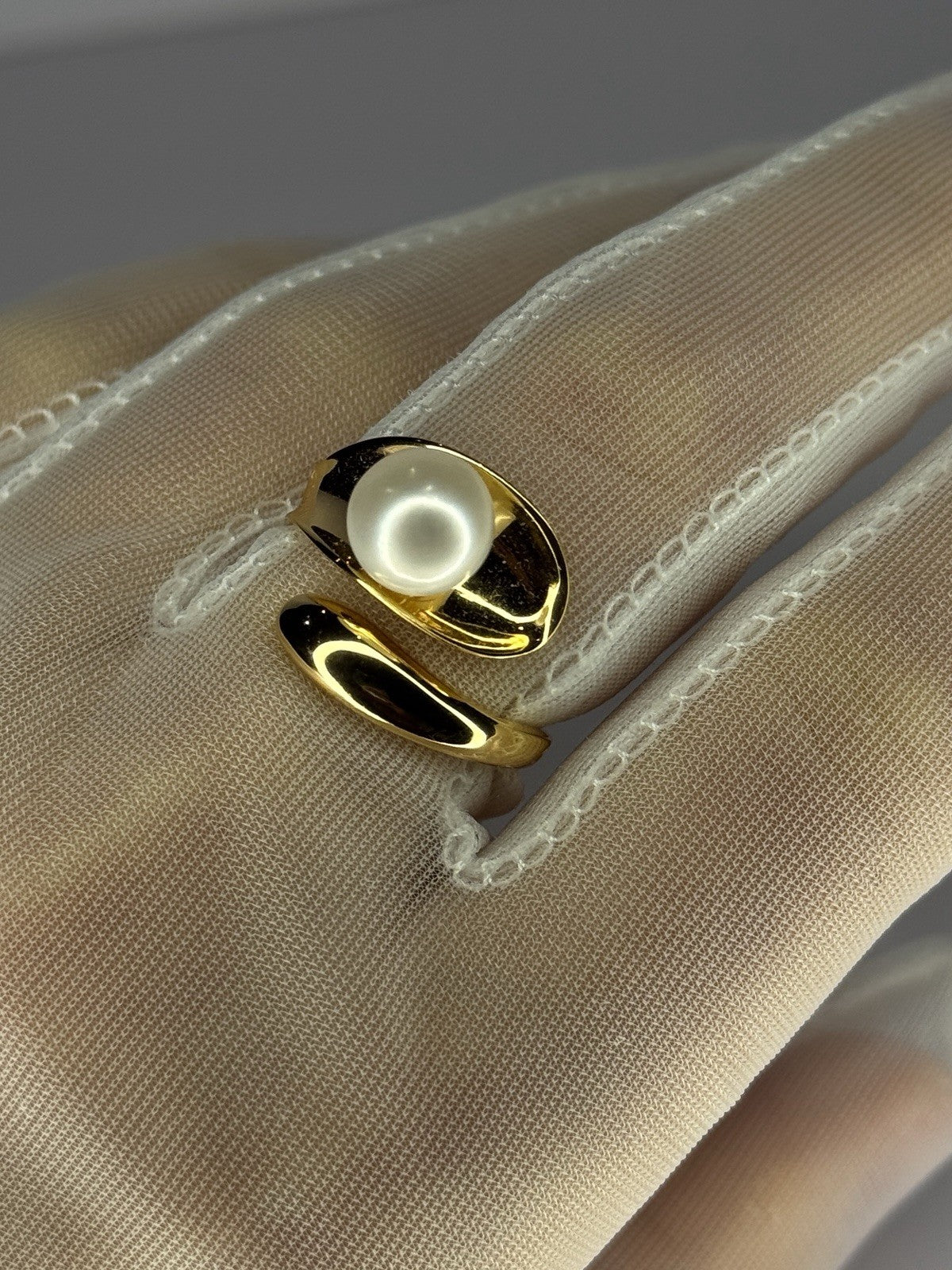 925 Sterling Silver Gold Plated Pearl Ring Size Adjustable