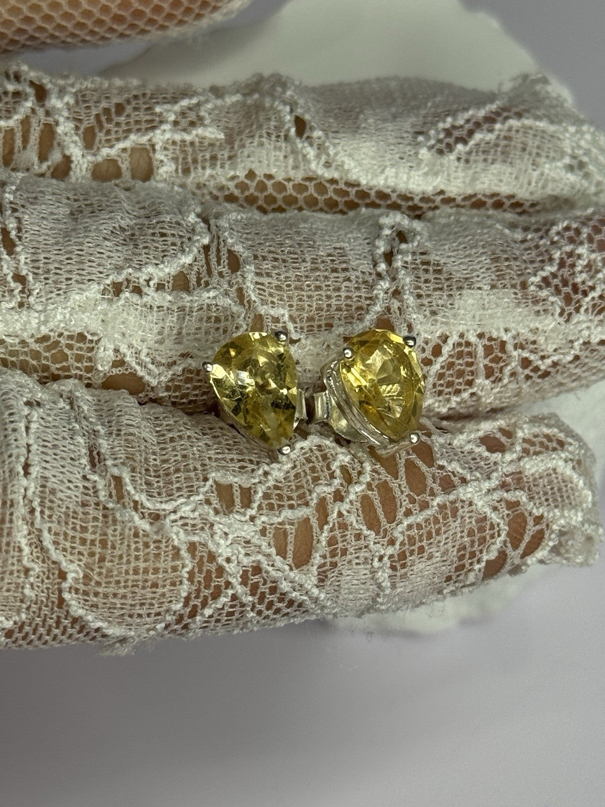 925 Sterling Silver Citrine Earrings Length 0.4 Inch