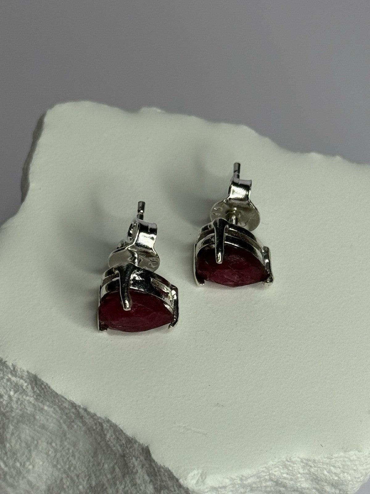 925 Sterling Silver Ruby Earrings Length 0.37 Inch