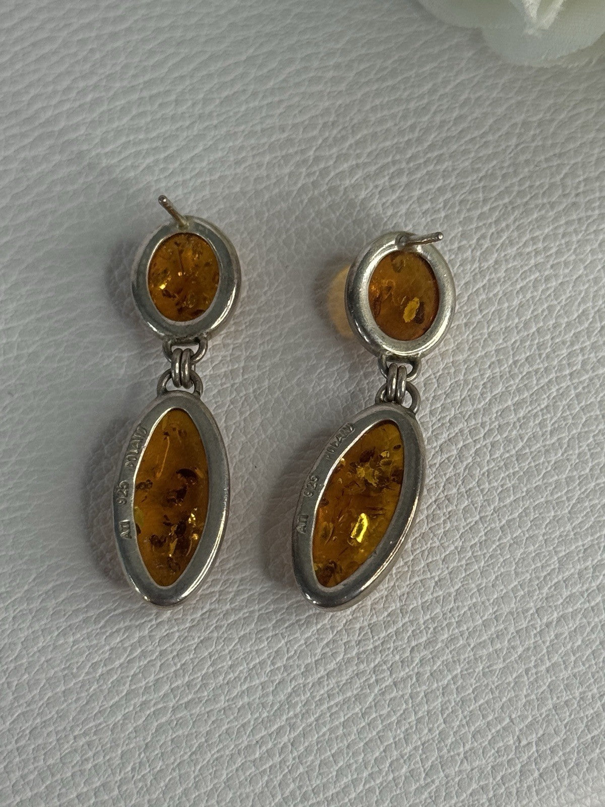 925 Sterling Silver Amber Earrings Length 1.50 Inch