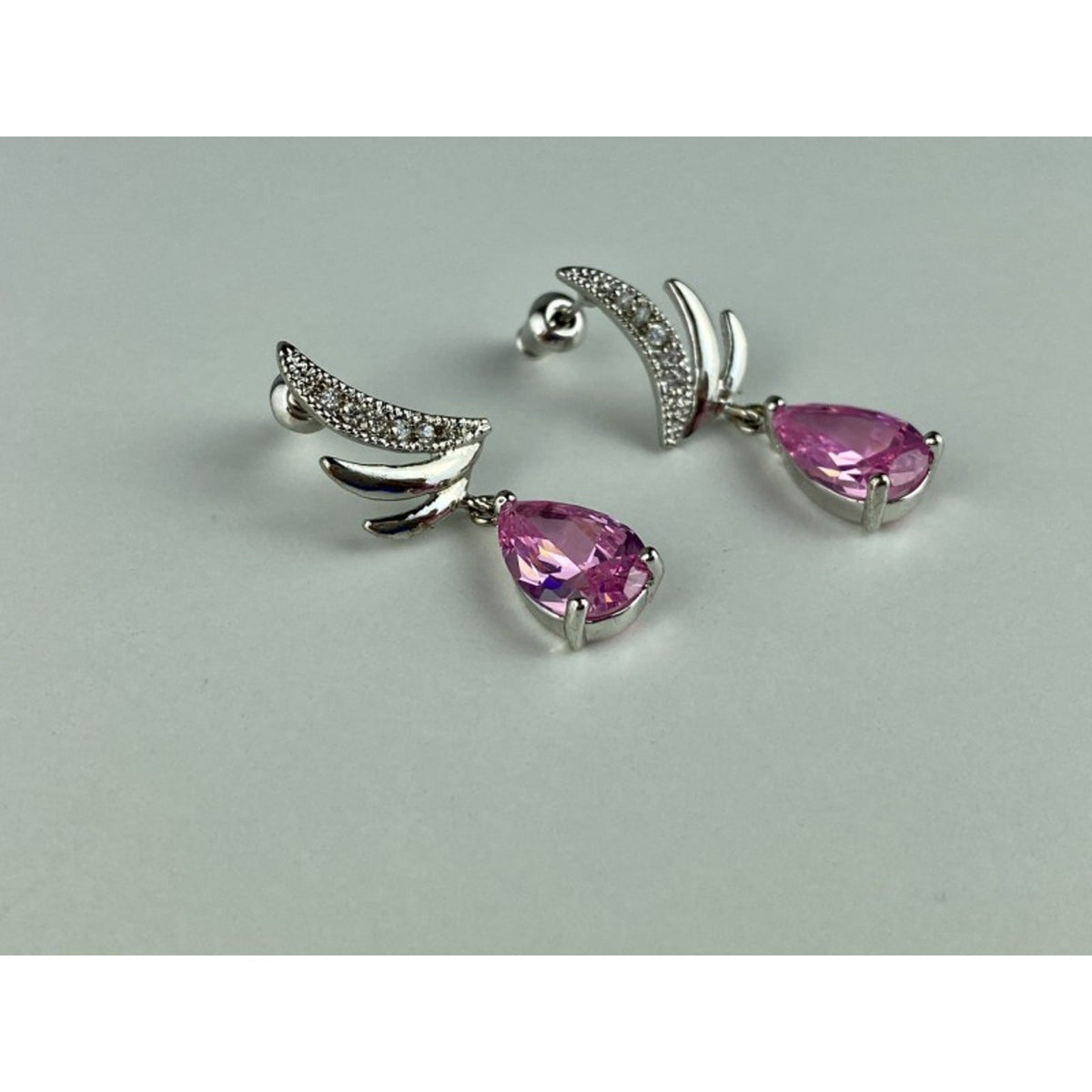 Stud Earrings With Pink & White CZ