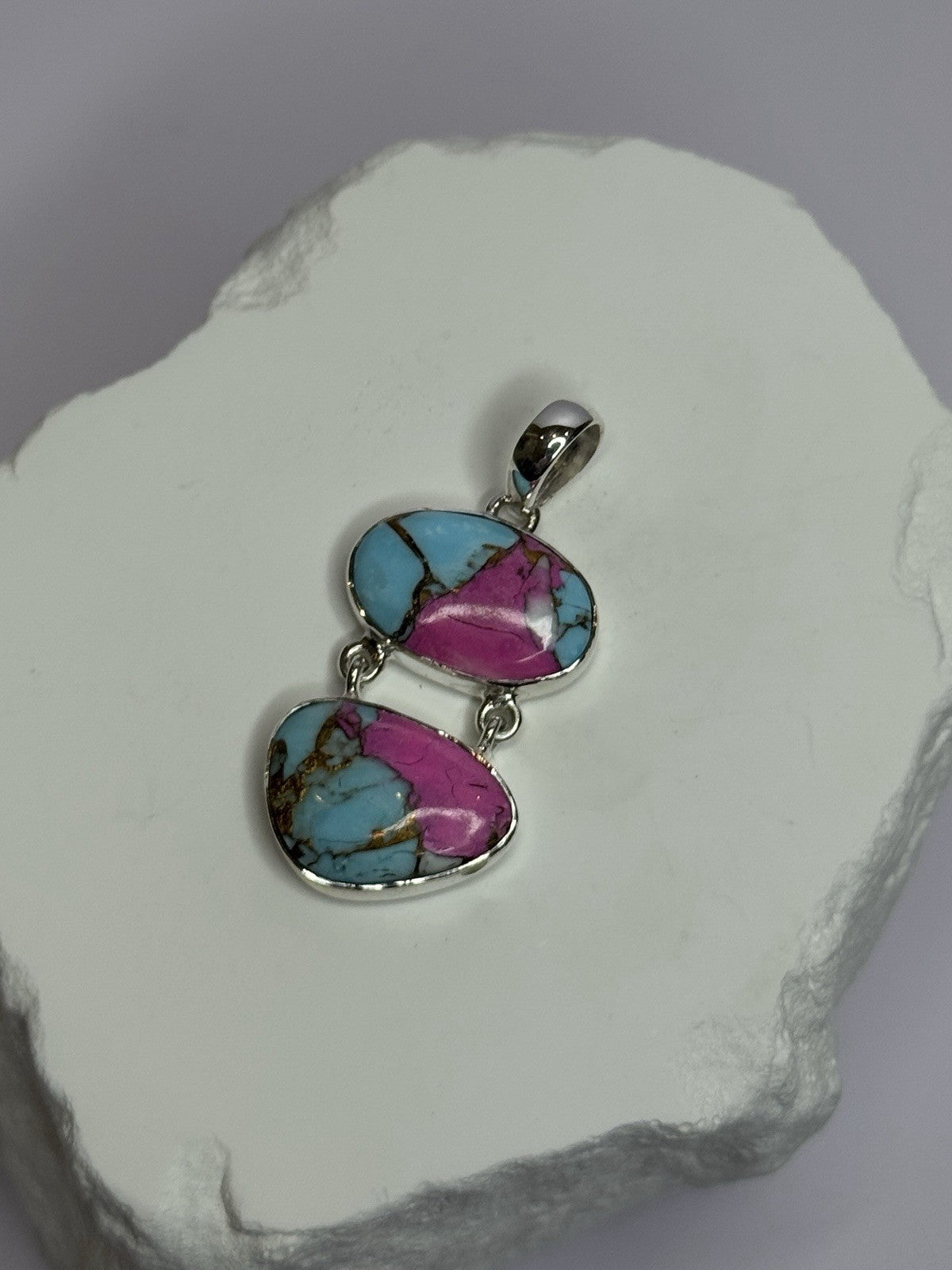 925 Sterling Silver Cotton Candy Turquoise Pendant Length 1.5 Inch