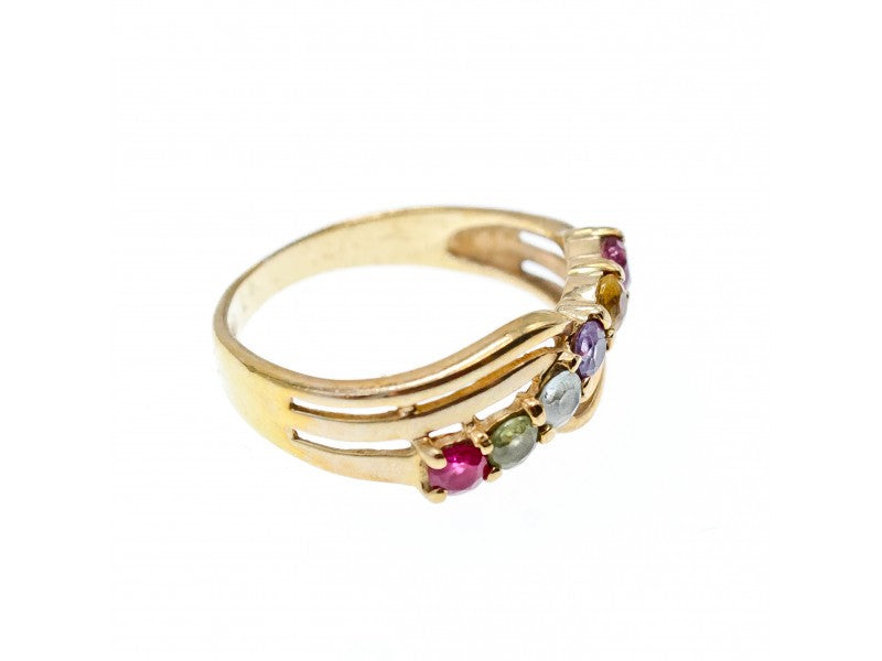 10K Yellow Gold Multi Gemstones Ring Size 6.5
