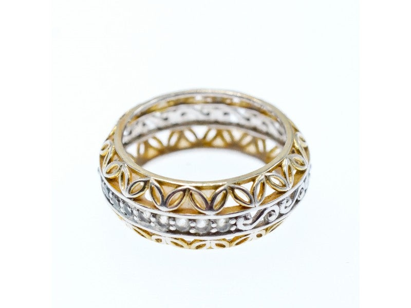 925 Sterling Silver Gold Plated Sapphires Openwork Ring Size 7.5