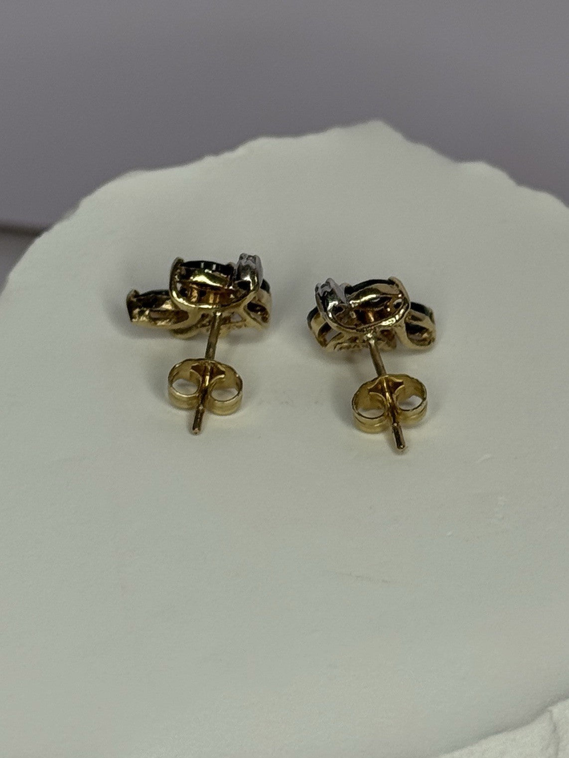 14K Yellow Gold Sapphire & Diamond Dream Earrings Length 0.4 Inch