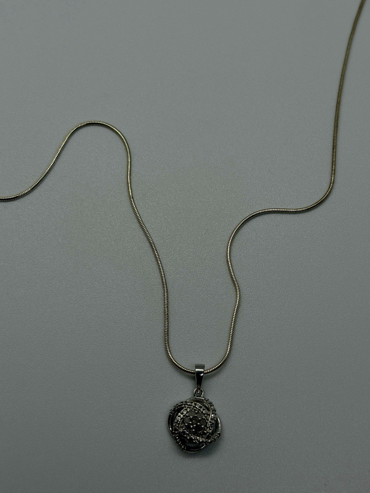 Floral Rose Design 925 Sterling Silver Diamond Cluster Swirl Necklace
