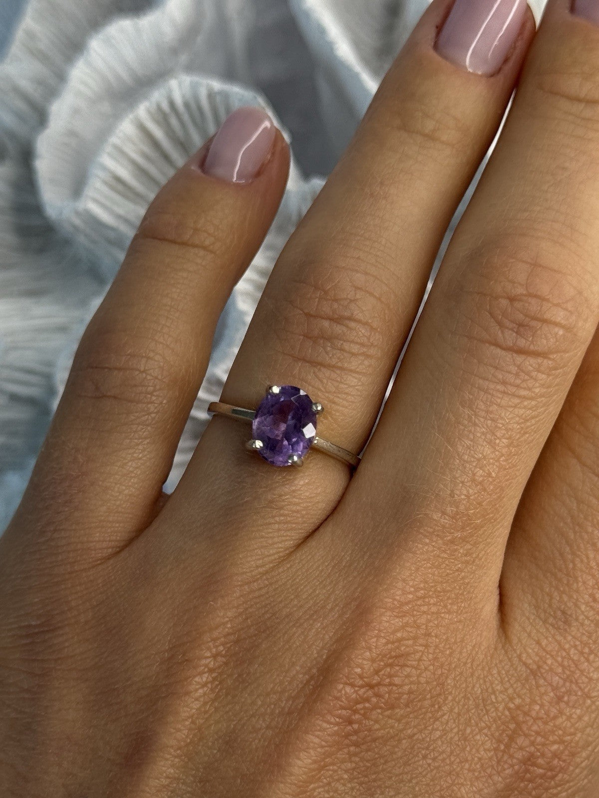 925 Sterling Silver Amethyst Ring Size 6.5