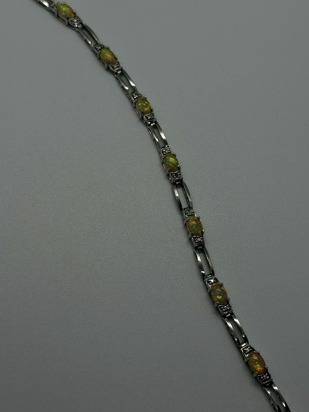 925 Sterling Silver Fire Opal Tennis Bracelet 7.5