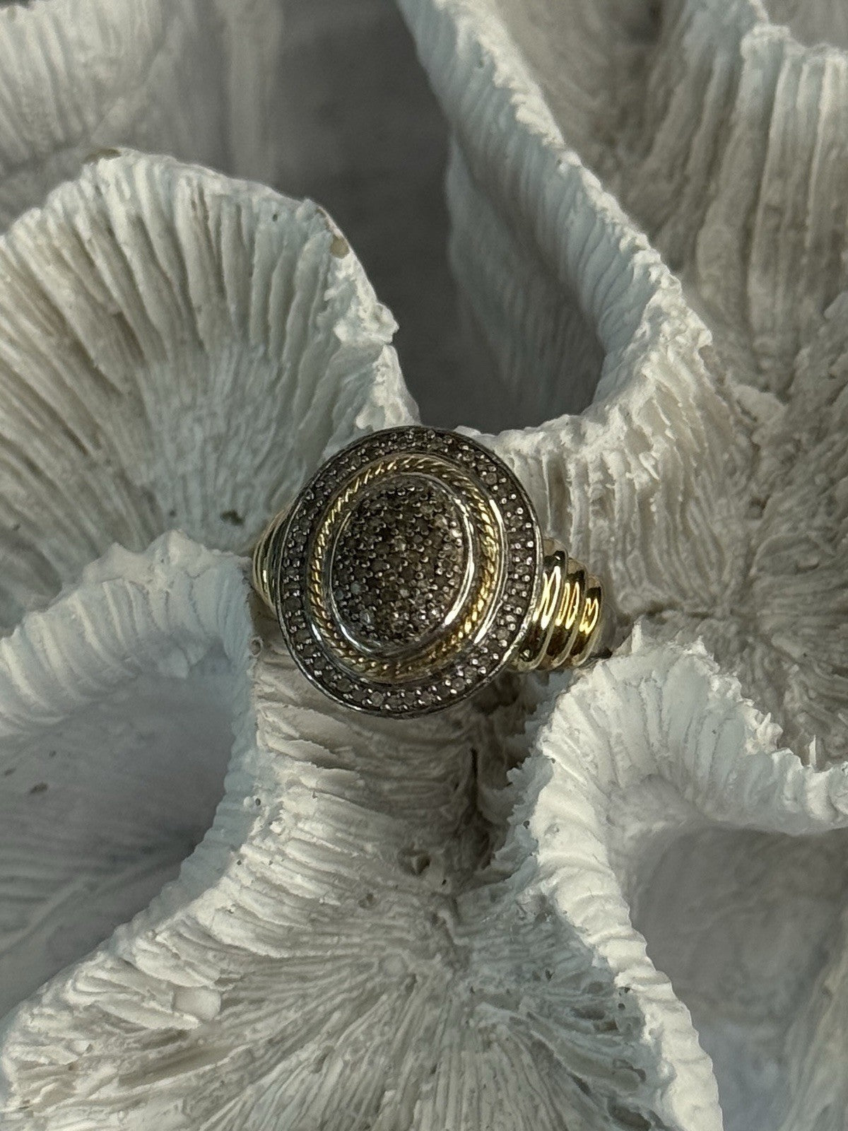925 Sterling Silver Gold Plated Part Diamond Ring Size 6