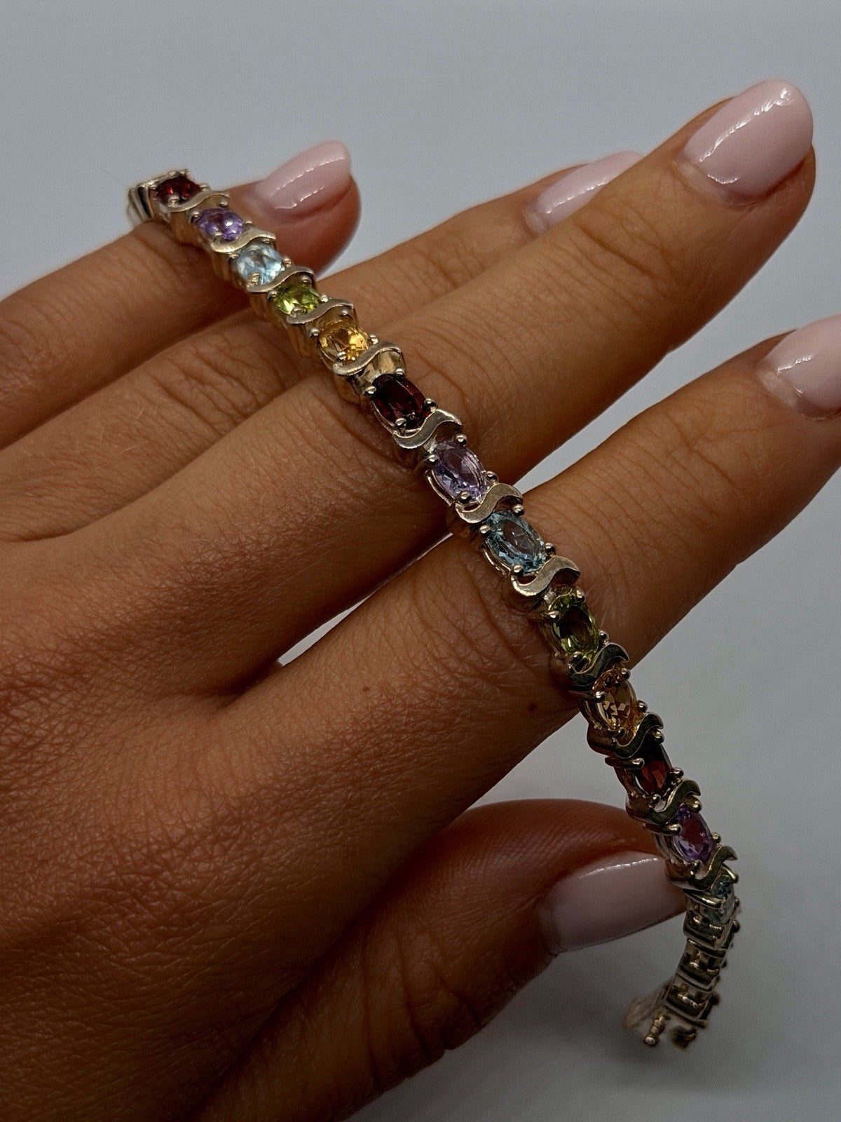 Beautiful 925 Sterling Silver Multi-Gemstone Tennis Bracelet 7.5