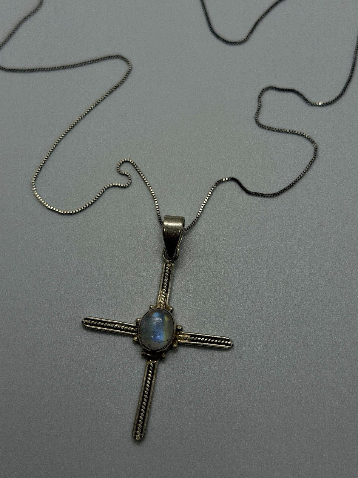 925 Sterling Silver Moonstone Cross Necklace
