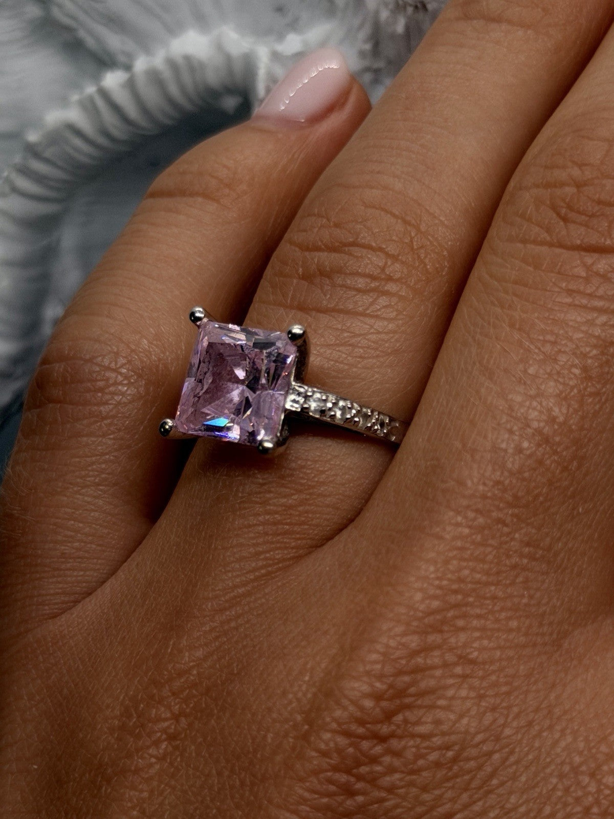 14K White Gold Pink Sapphire & Diamond Ring Size 7