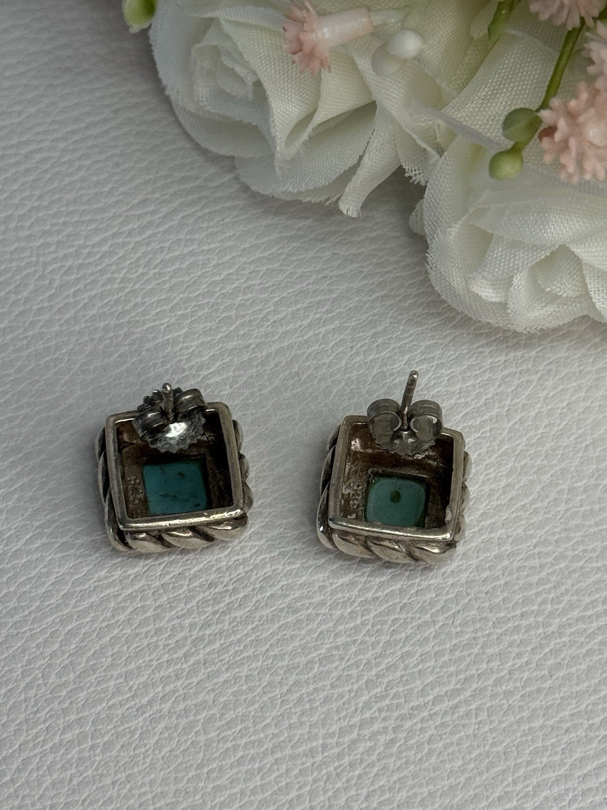 Vintage 925 Sterling Silver Turquoise Earrings Length 0.60 Inch