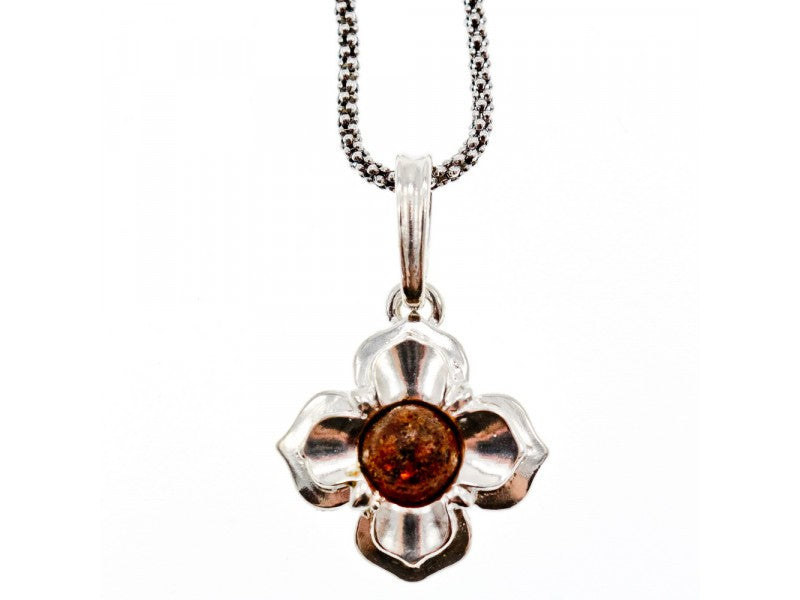 925 Sterling Silver Amber "Flower" Chain with Pendant